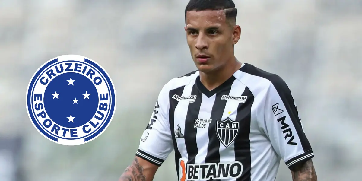 Guilherme Arana e o escudo do Cruzeiro ao lado