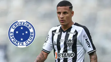 Guilherme Arana e o escudo do Cruzeiro ao lado