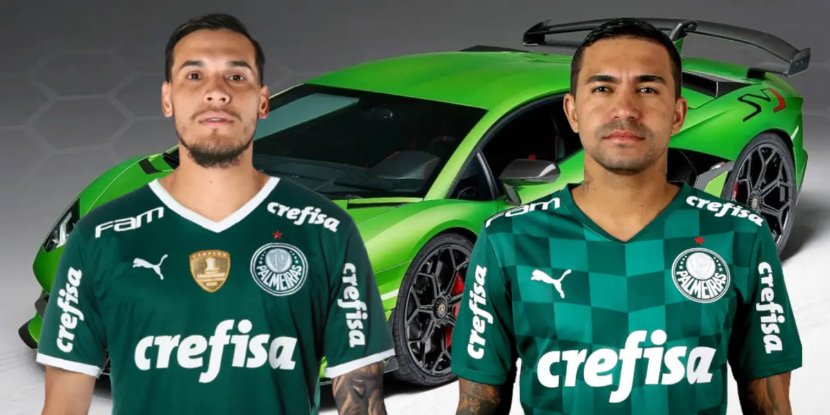 Gustavo Gómez e Dudu com a camisa do Palmeiras