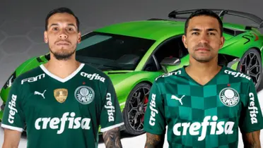 Gustavo Gómez e Dudu com a camisa do Palmeiras