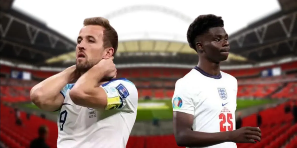 harry Kane e Bukayo Saka com a camisa da Seleção da Inglaterra