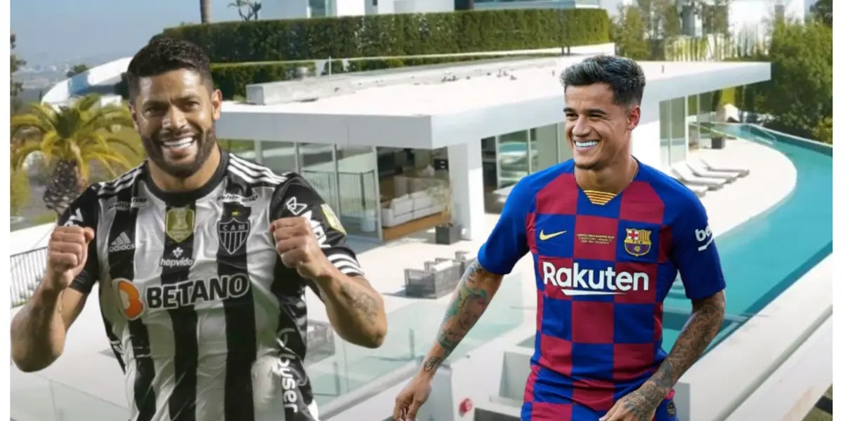 Hulk com a camisa do Atlético-MG e Coutinho com a camisa do Barcelona