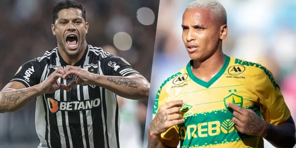 Hulk comemorando pelo Galo e Deyverson pelo Cuiabá