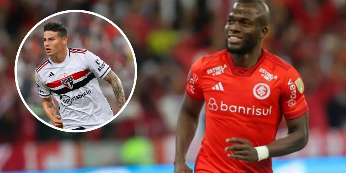 James Rodríguez em ação pelo São Paulo e Enner Valencia no Inter