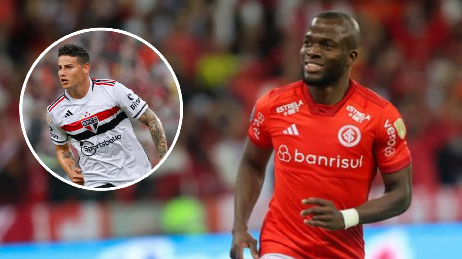 James Rodríguez em ação pelo São Paulo e Enner Valencia no Inter