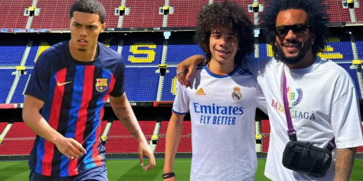 João Mendes, Enzo Alves e Marcelo com o Camp Nou de fundo