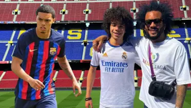 João Mendes, Enzo Alves e Marcelo com o Camp Nou de fundo