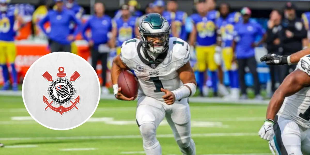 Jogador do Philadelphia Eagles e o escudo do Corinthians