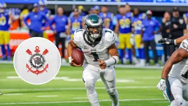 Jogador do Philadelphia Eagles e o escudo do Corinthians
