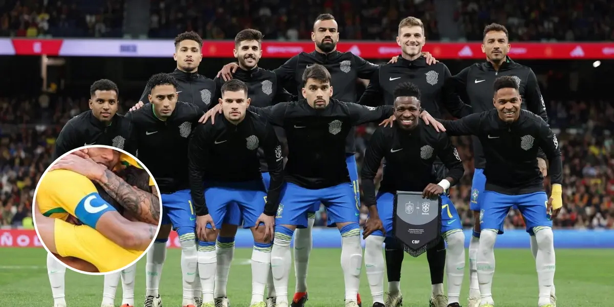 Jogadores da Seleção Brasileira perfilados antes do duelo contra a Espanha