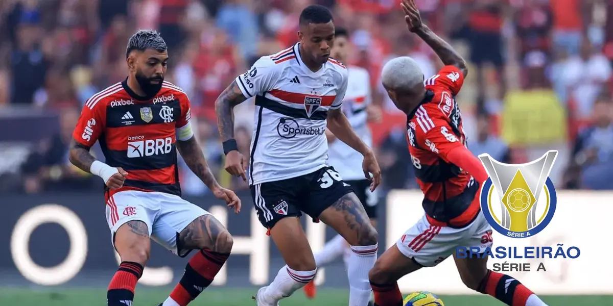 Jogadores de Flamengo e São Paulo em partida entre os clubes