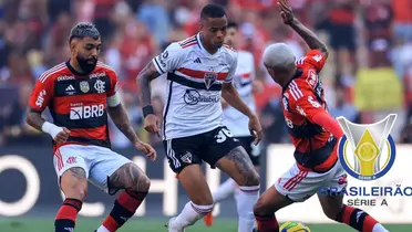 Jogadores de Flamengo e São Paulo em partida entre os clubes