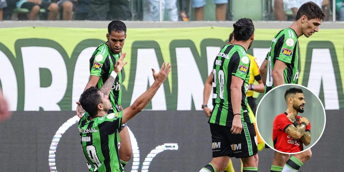 Jogadores do América-MG comemoram gol