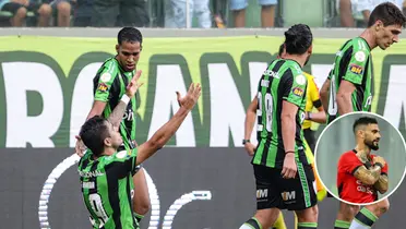 Jogadores do América-MG comemoram gol