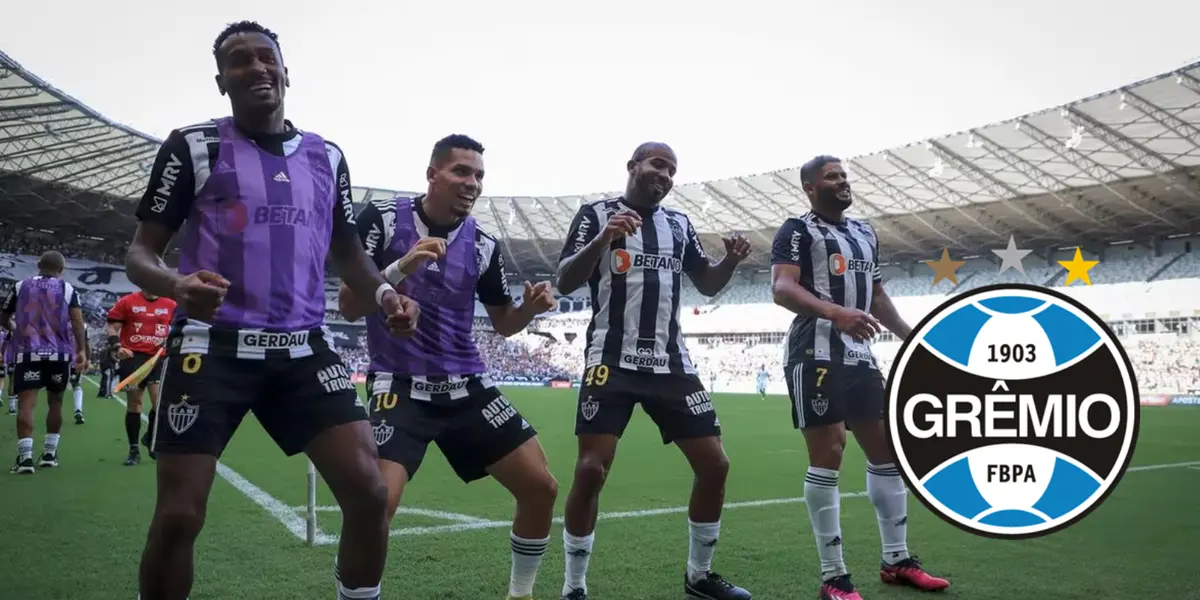 Jogadores do Atlético-MG comemoram gol no estádio do Mineirão