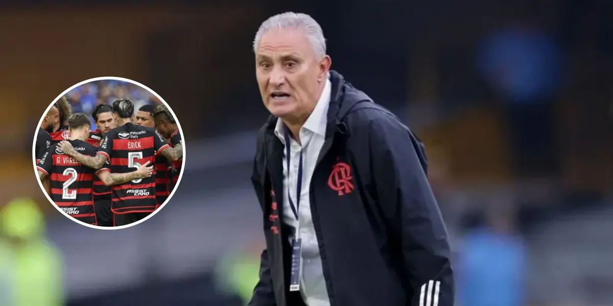 Jogadores do Flamengo e Tite