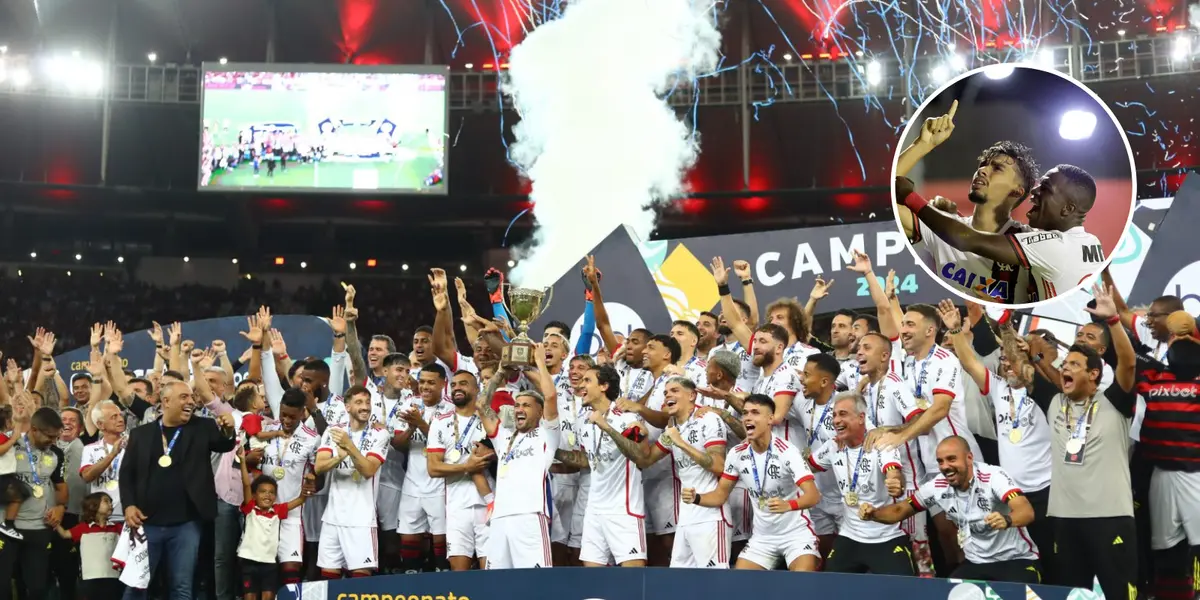 Jogadores do Flamengo levantam o troféu do Campeonato Carioca 2024