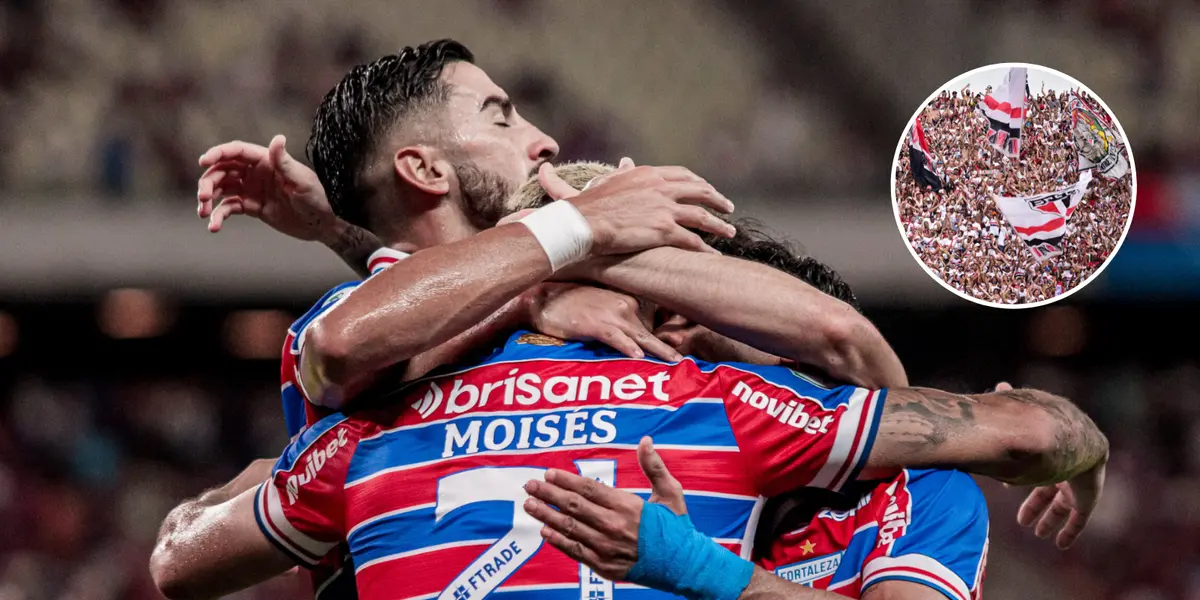 Jogadores do Fortaleza comemoram gol abraçados