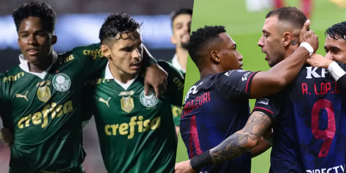 Jogadores do Palmeiras ao lado dos atletas do Independiente Del Valle