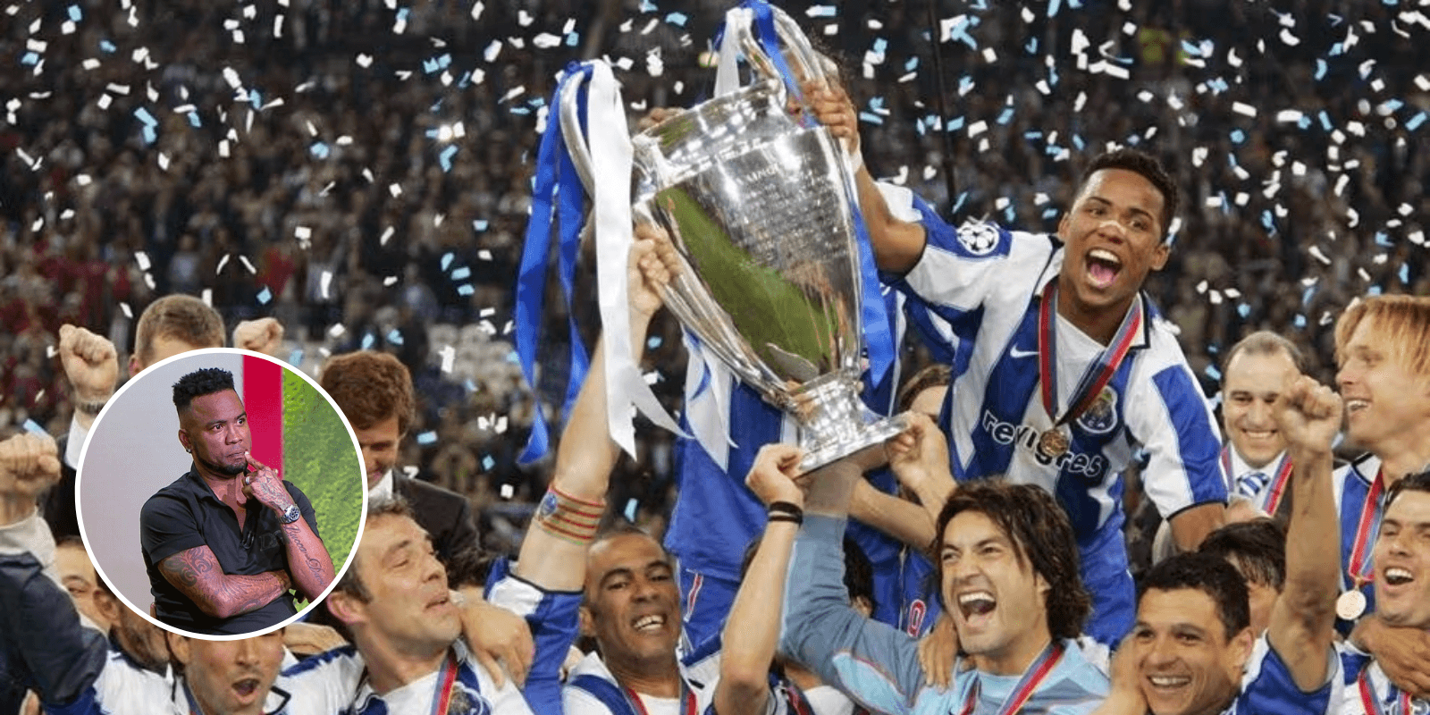 Jogadores do Porto comemorando o título da Uefa Champions League de 2004