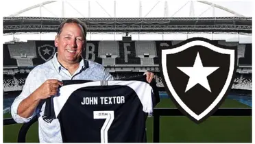 John Textor com a camisa do Botafogo e escudo do Botafogo