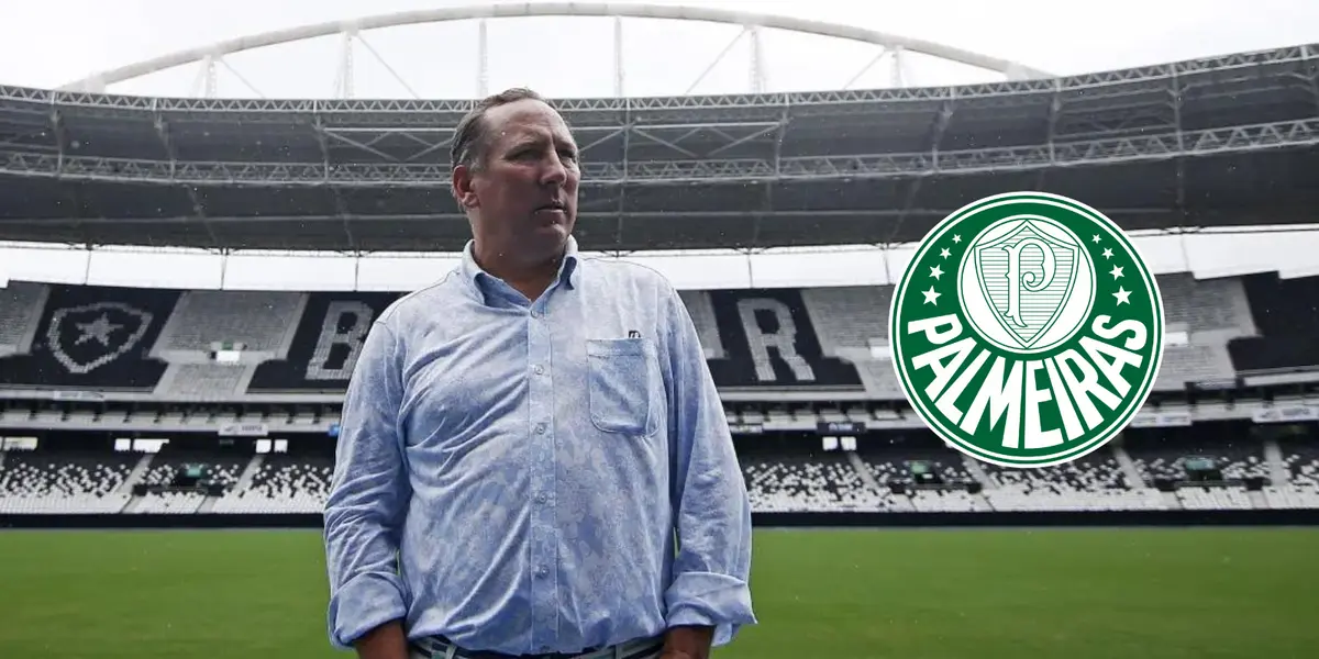 John Textor pousa para foto na beira do gramado do Nilton Santos