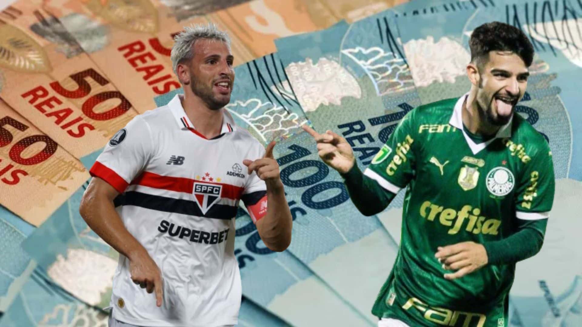 Jonathan Calleri e Flaco López com dinheiro ao fundo