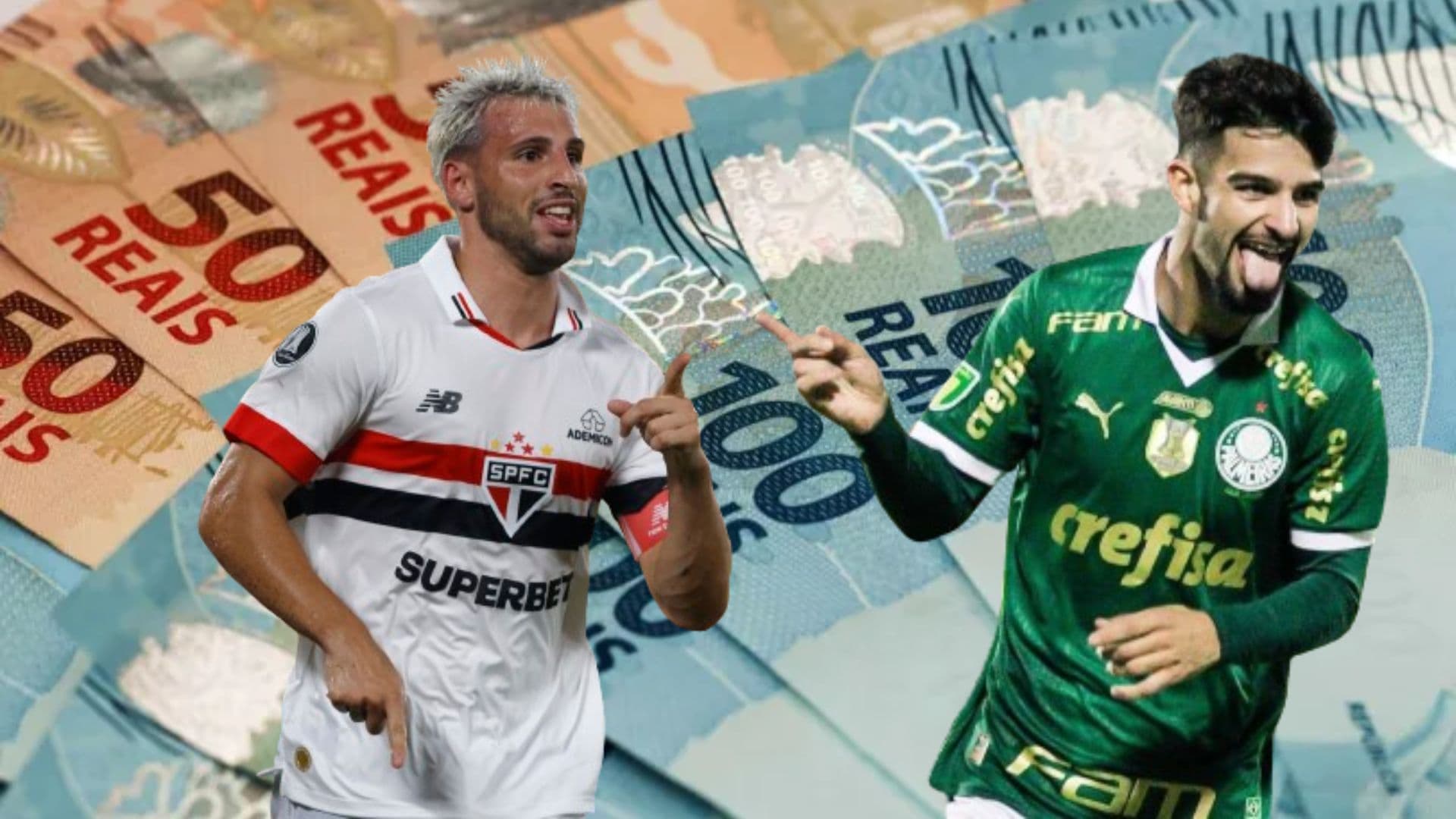 Jonathan Calleri e Flaco López com dinheiro ao fundo