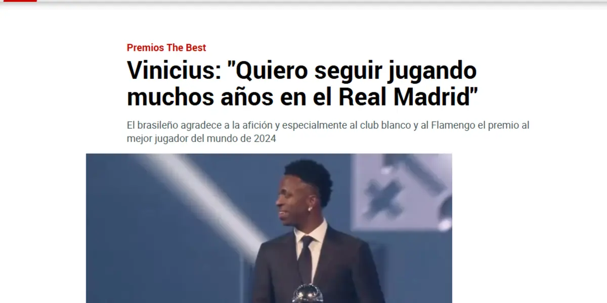 Jornal Marca repercute a premiação de Vini Jr como melhor do mundo