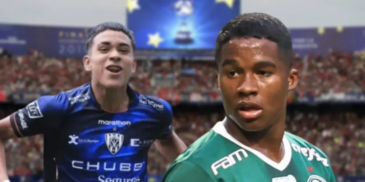 Kendry Páez com a camisa do Del Valle e Endrick com a camisa do Palmeiras