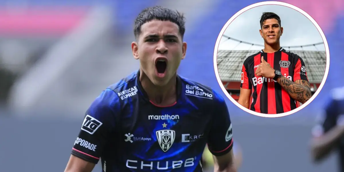 Kendry Páez no Independiente del Valle ao lado de Piero Hincapié, com a camisa do Leverkusen