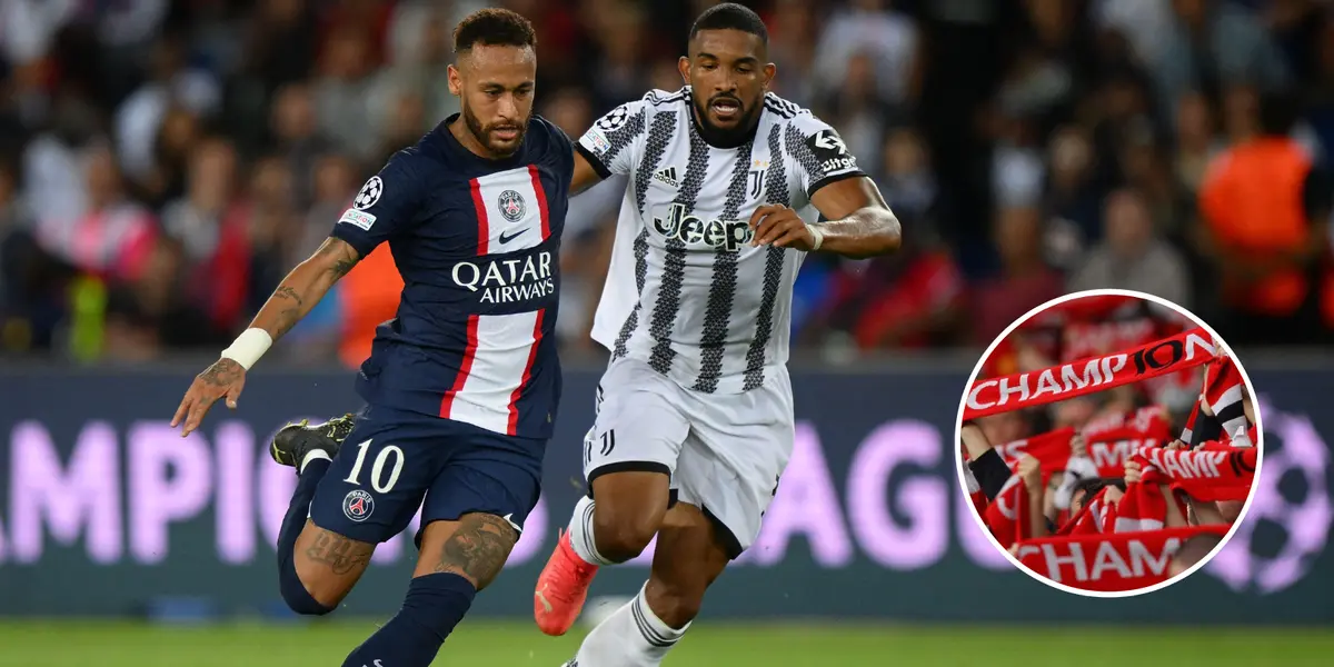 Lado a lado, Neymar pelo PSG e Bremer pela Juventus disputam uma bola