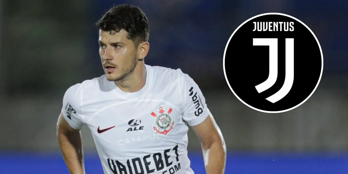 Lateral-esquerdo Hugo e ao lado o escudo da Juventus