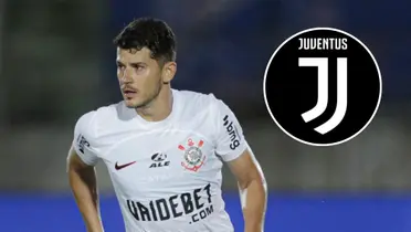 Lateral-esquerdo Hugo e ao lado o escudo da Juventus