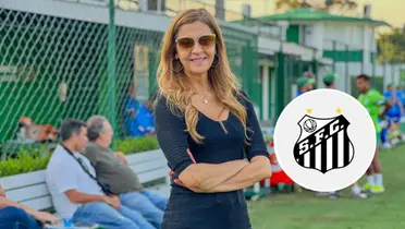 Leila Pereira e o escudo do Santos