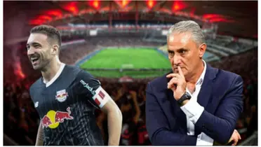 Léo Ortiz com a camisa do Bragantino e Tite