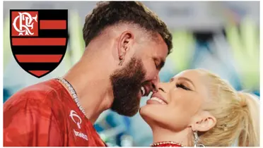 Léo Pereira beijando sua namorada Karoline