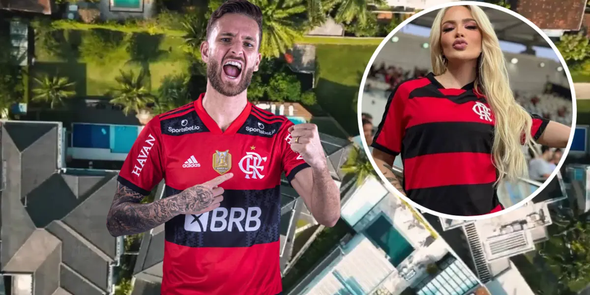 Léo Pereira e Karoline Lima com a camisa do Flamengo