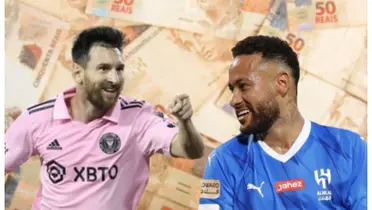 Lionel Messi com a camisa do Inter Miami e Neymar com a camisa do Al-Hilal
