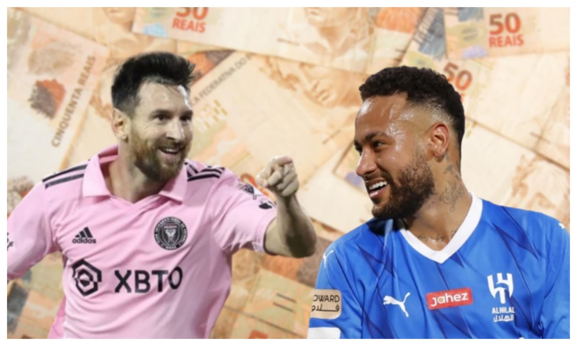 Lionel Messi com a camisa do Inter Miami e Neymar com a camisa do Al-Hilal
