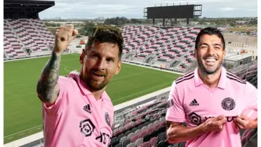 Lionel Messi e Suárez com a camisa do Inter Miami