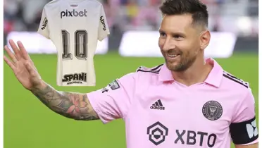 Lionel Messi feliz com a camisa do Inter Miami