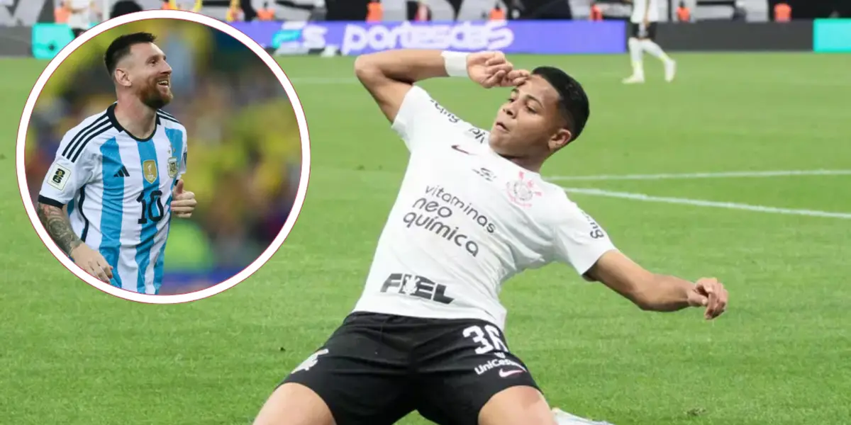 Lionel Messi na Seleção Argentina ao lado de Wesley comemorando pelo Corinthians