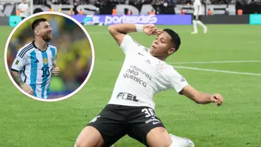 Lionel Messi na Seleção Argentina ao lado de Wesley comemorando pelo Corinthians