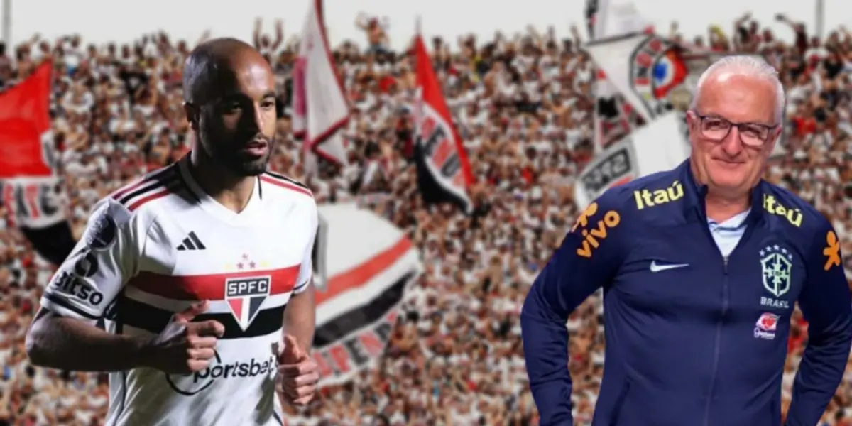 Lucas com a camisa do São Paulo e Dorival Júnior