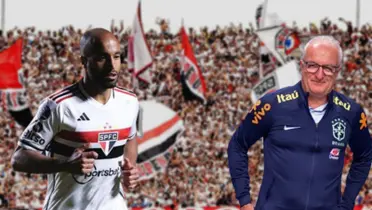 Lucas com a camisa do São Paulo e Dorival Júnior