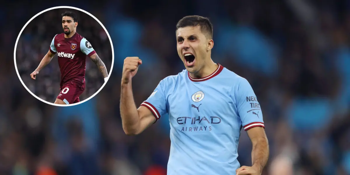 Lucas Paquetá e Rodri em ação pela Premier League