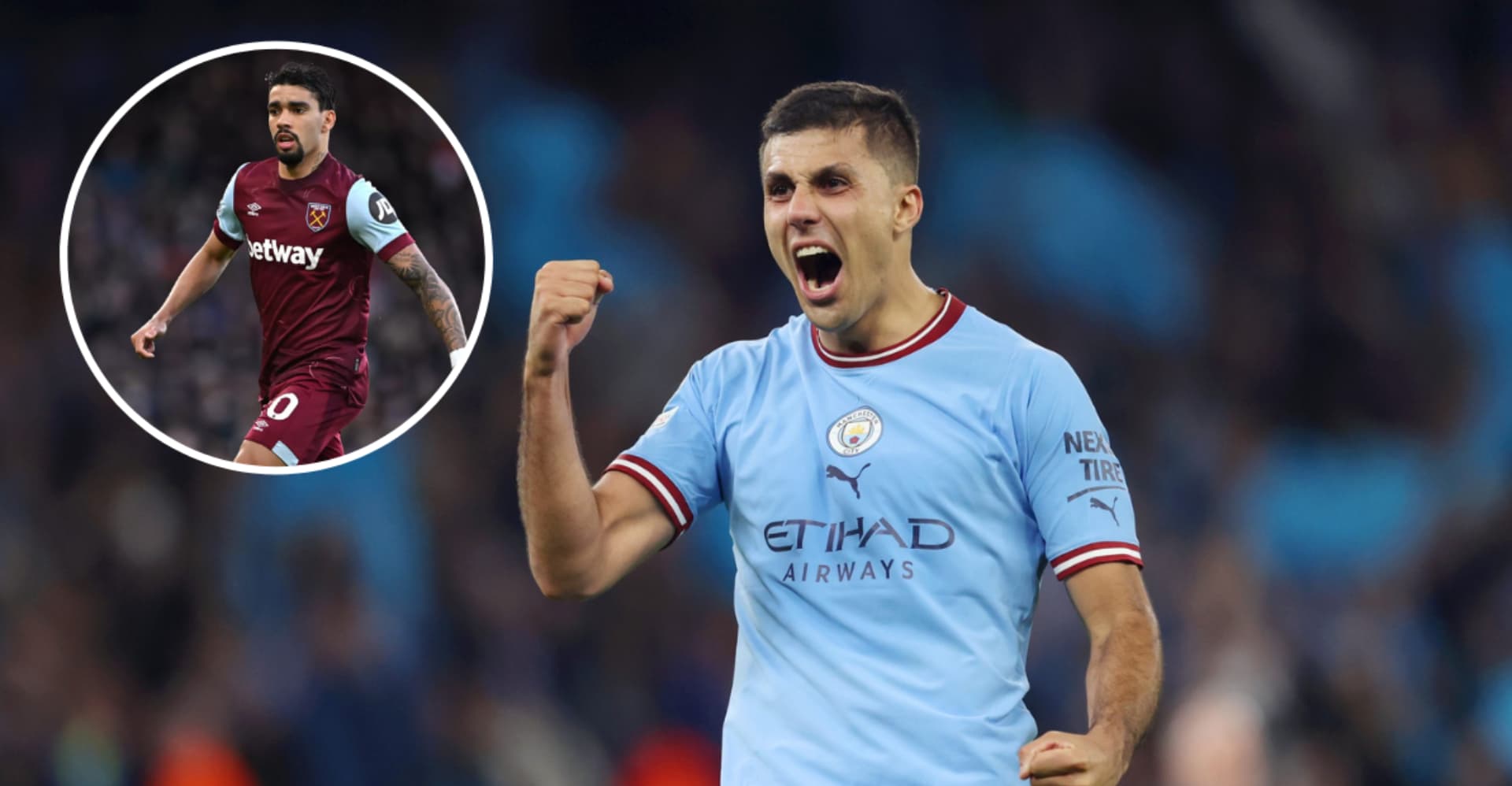 Lucas Paquetá e Rodri em ação pela Premier League