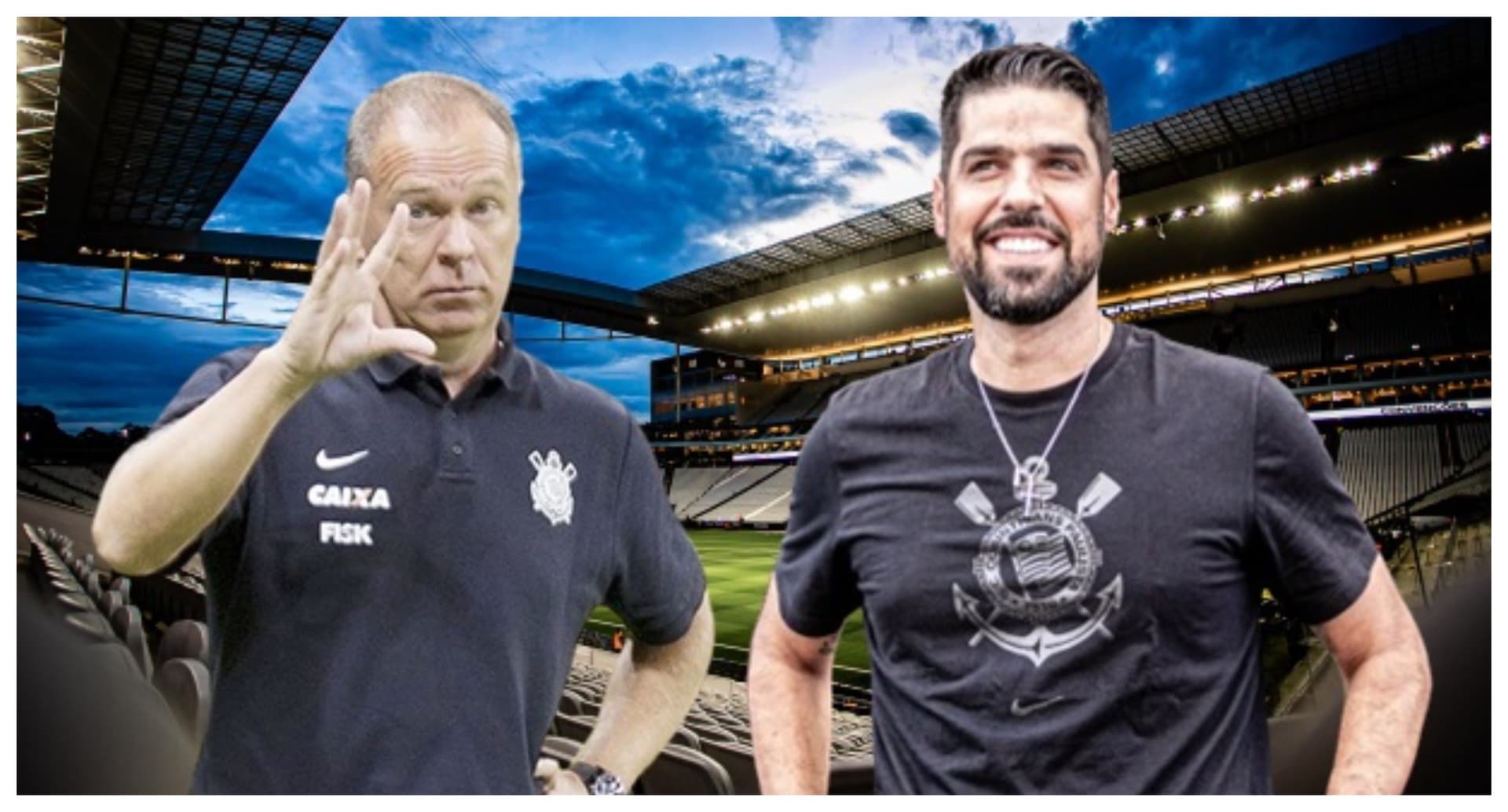 Mano Menezes com a camisa do Corinthians e António Oliveira com a camisa do Corinthians