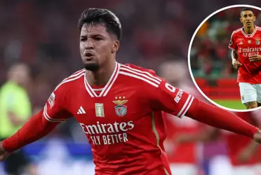 Marcos Leonardo e Di Maria em ação pelo Benfica